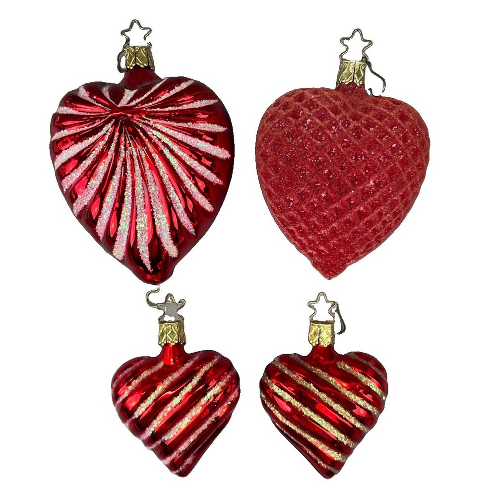 Old World Christmas Ornaments - Glass Heart Ornament Vintage Lot Of 4 Germany